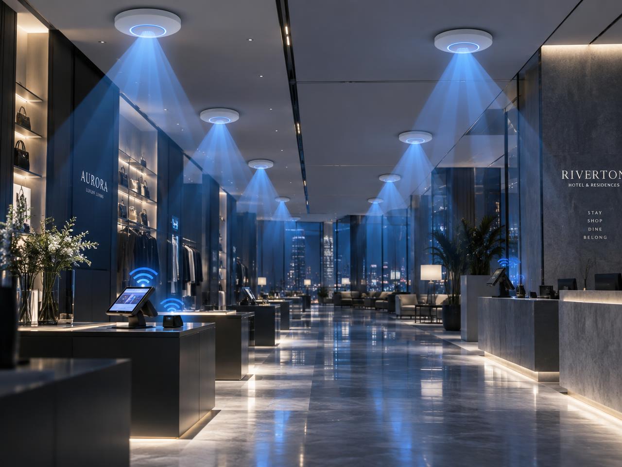 Wi-Fi access points and POS network in a retail and hospitality space